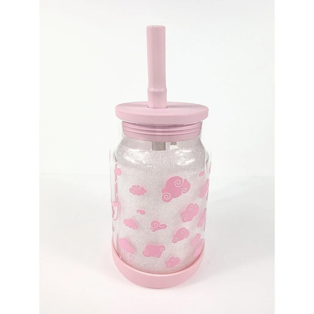 22 oz BPA Free Glass Tumbler w/ Handle Pink Accents Unicorn & Cloud Vinyl Design